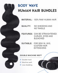 Lucklady 16A raw bundles body wave 22-inch weft-detail demonstrates durable construction and reliable styling.