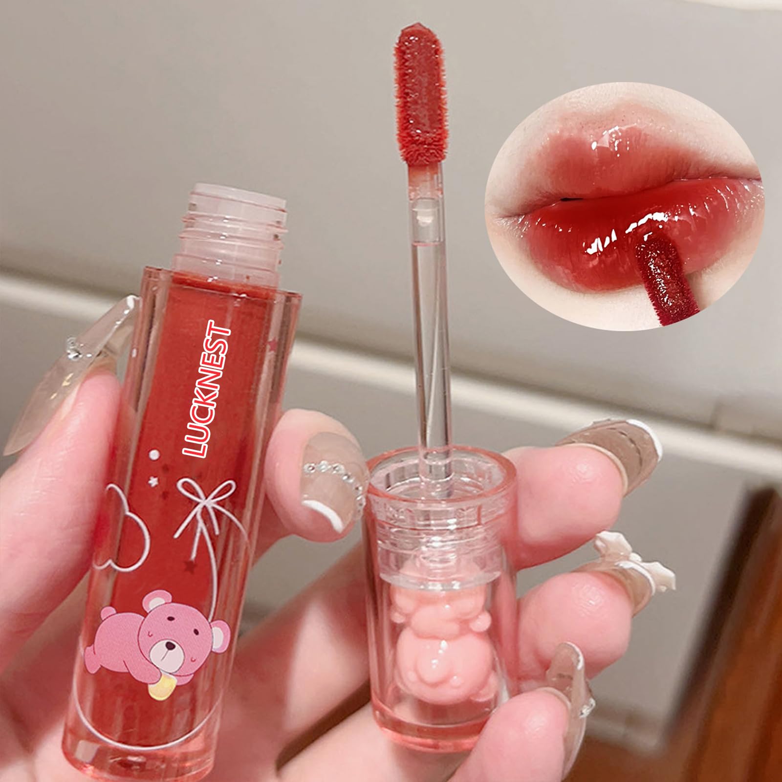 LuckNest Bear Lip Glaze color swatch reveals rich, glossy payoff