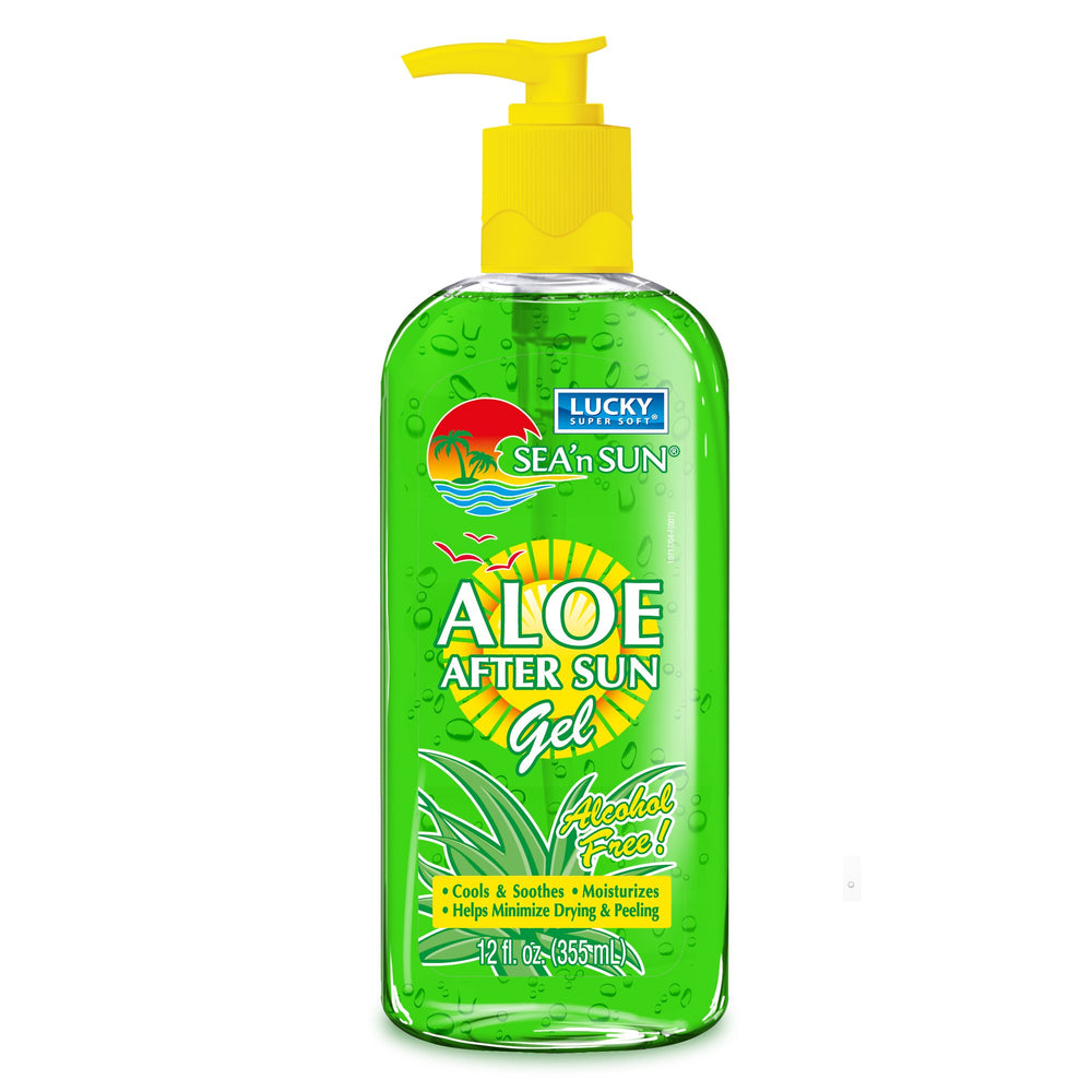 Lucky Super Soft Aloe Vera After Sun Gel bottle soothing sun-exposed skin after outdoor activities.