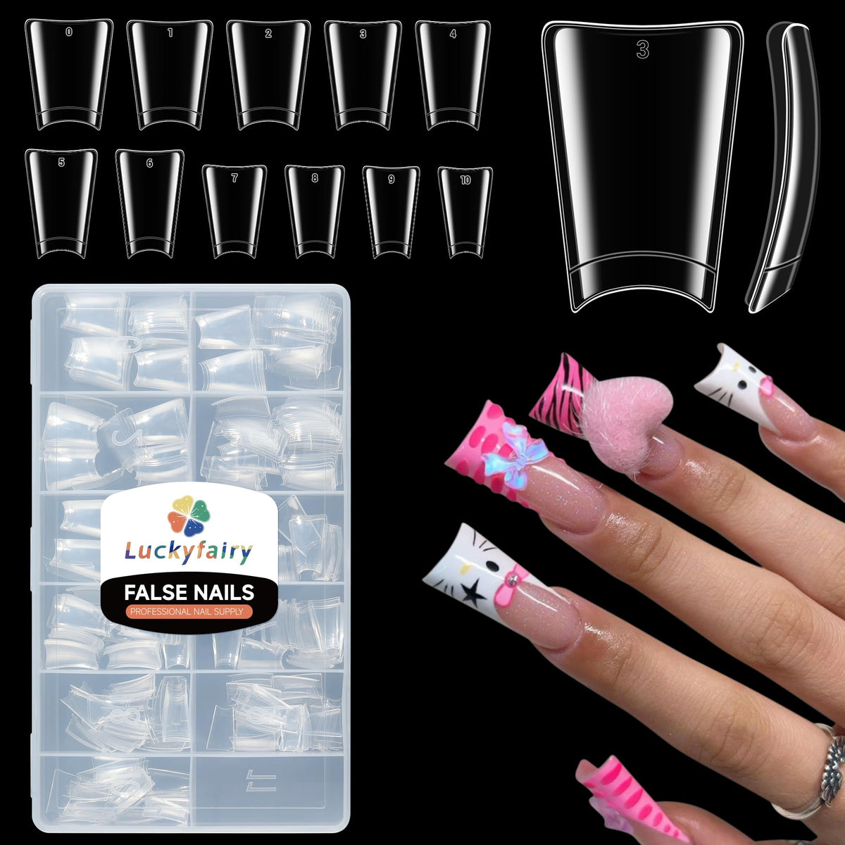 Luckyfairy duck nail tips packaging showing 504 pieces for DIY nails