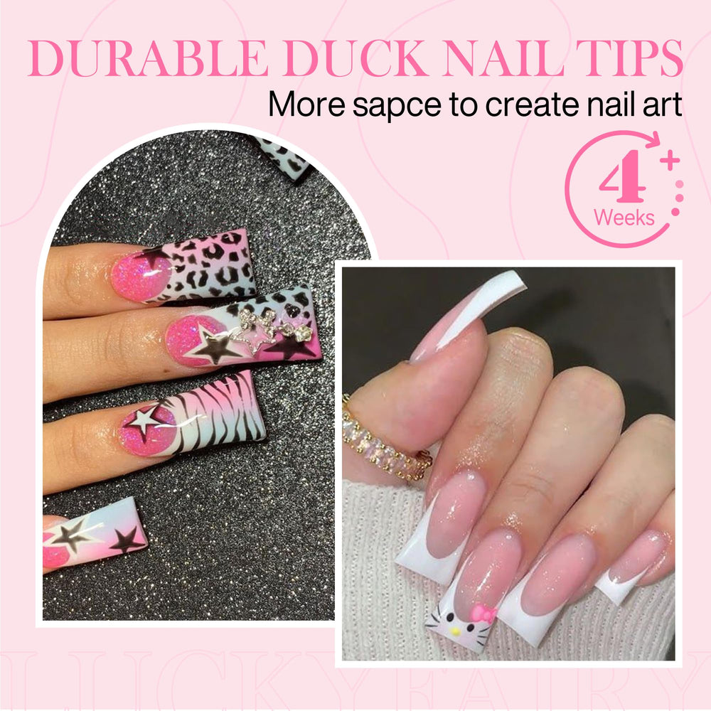Luckyfairy duck nail tips with glossy soft gel clear finish