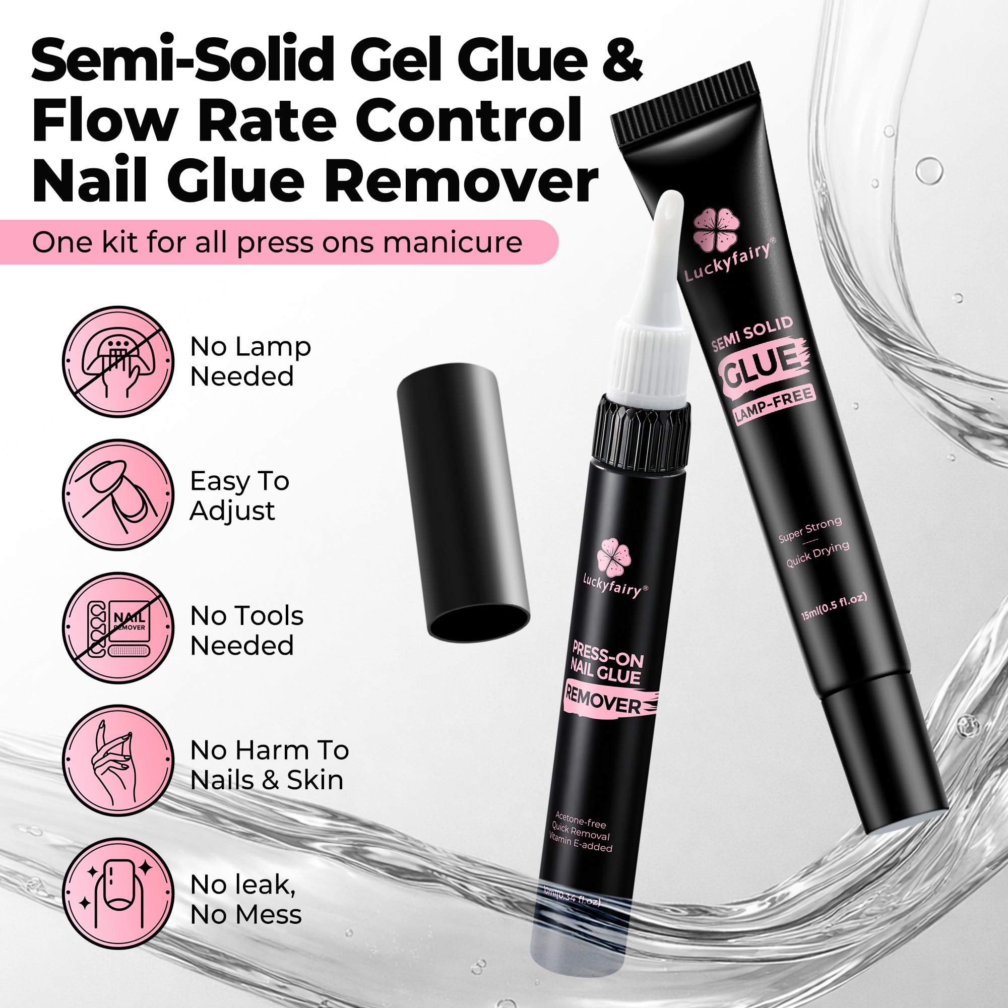 Luckyfairy remover 10ml bottle for gentle acetone-free cleanup