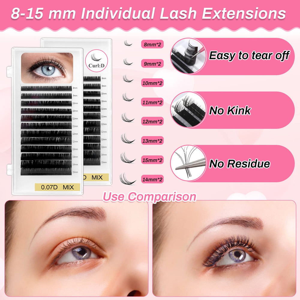 Lucomb eyelash extensions pack with 8 sizes for versatile practice sessions.