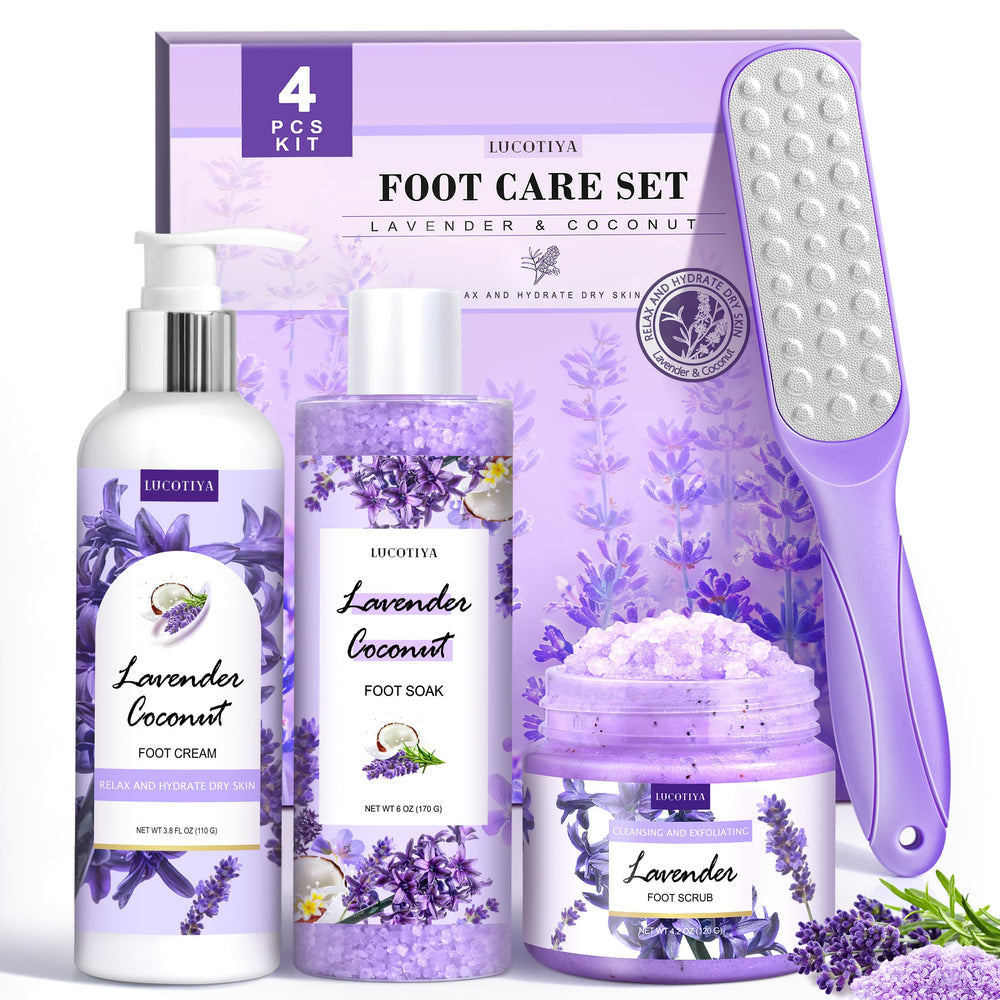 Lucotiya lavender foot soak salts soothe and hydrate feet after a long day
