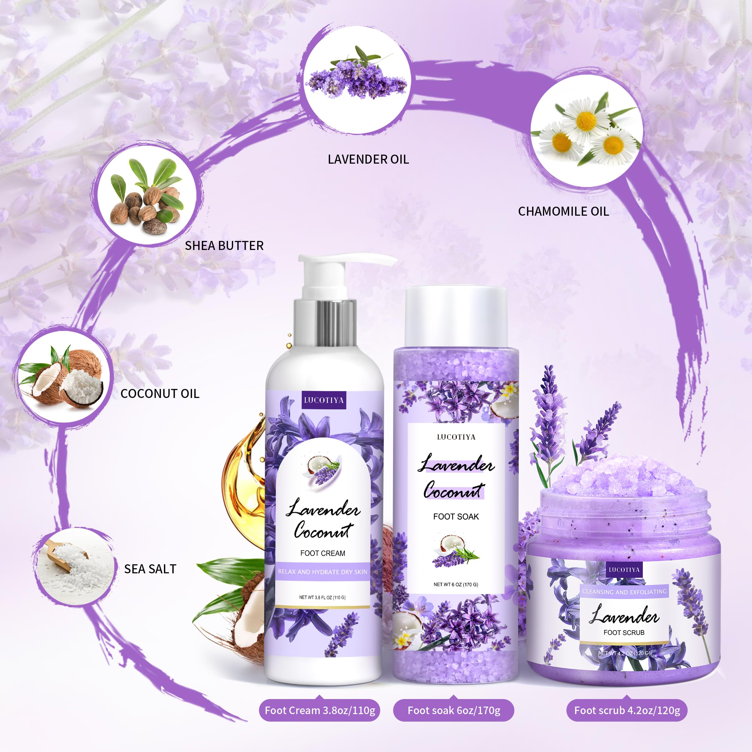 Lucotiya spa kit components arranged for a pampering foot care session