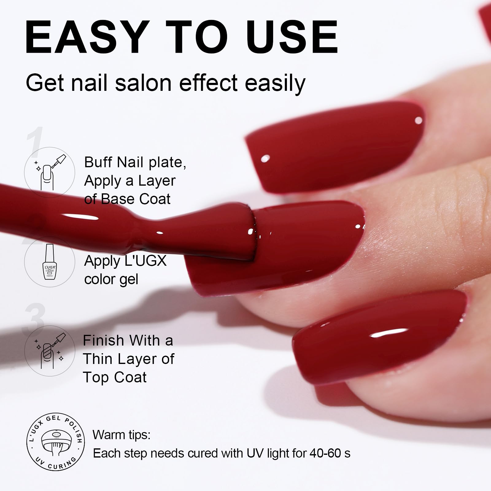 L'UGX Gel nail on LED lamp captures quick cure and shine.
