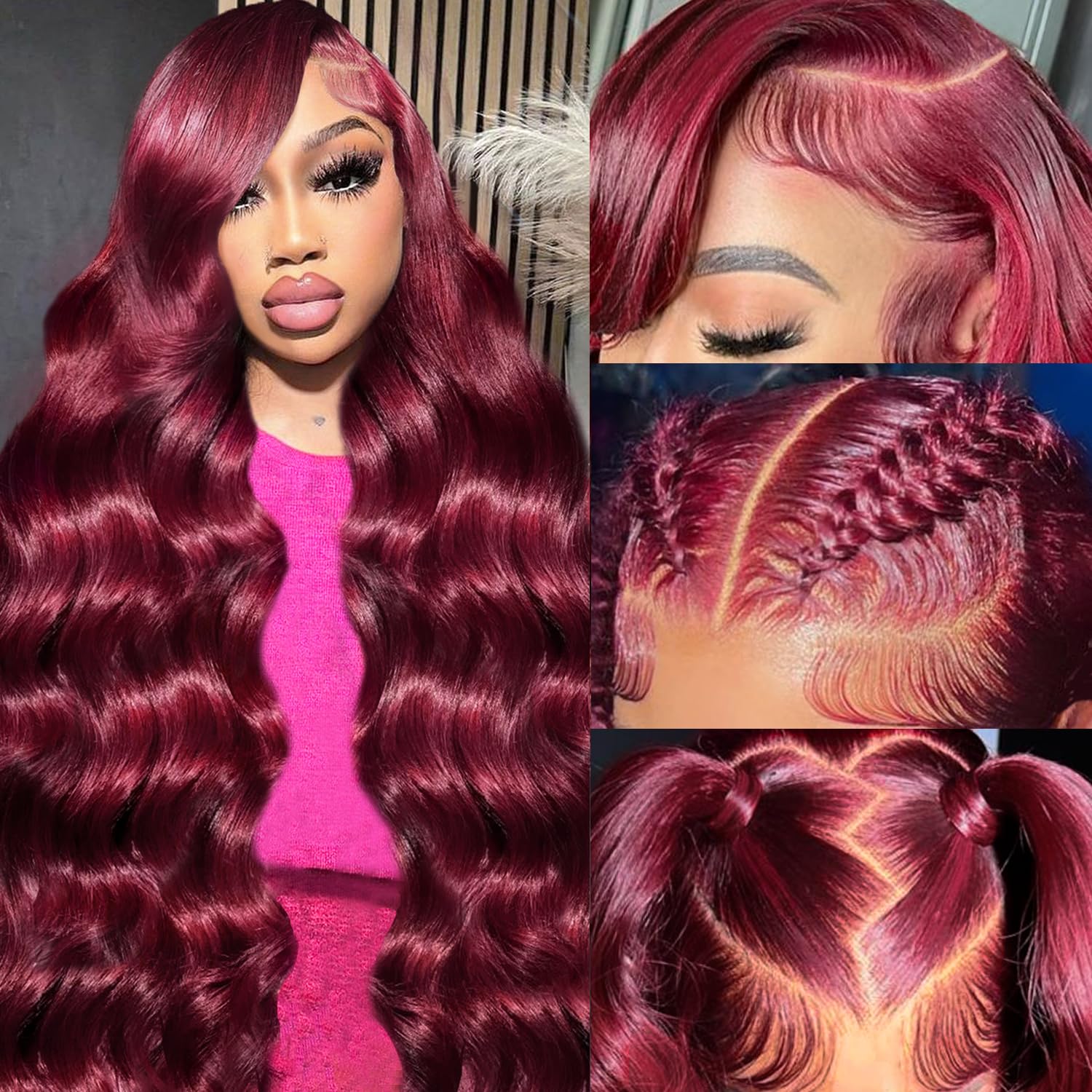 Lukymart 99J Burgundy lace front wig suitable for daily wear and versatile styling.