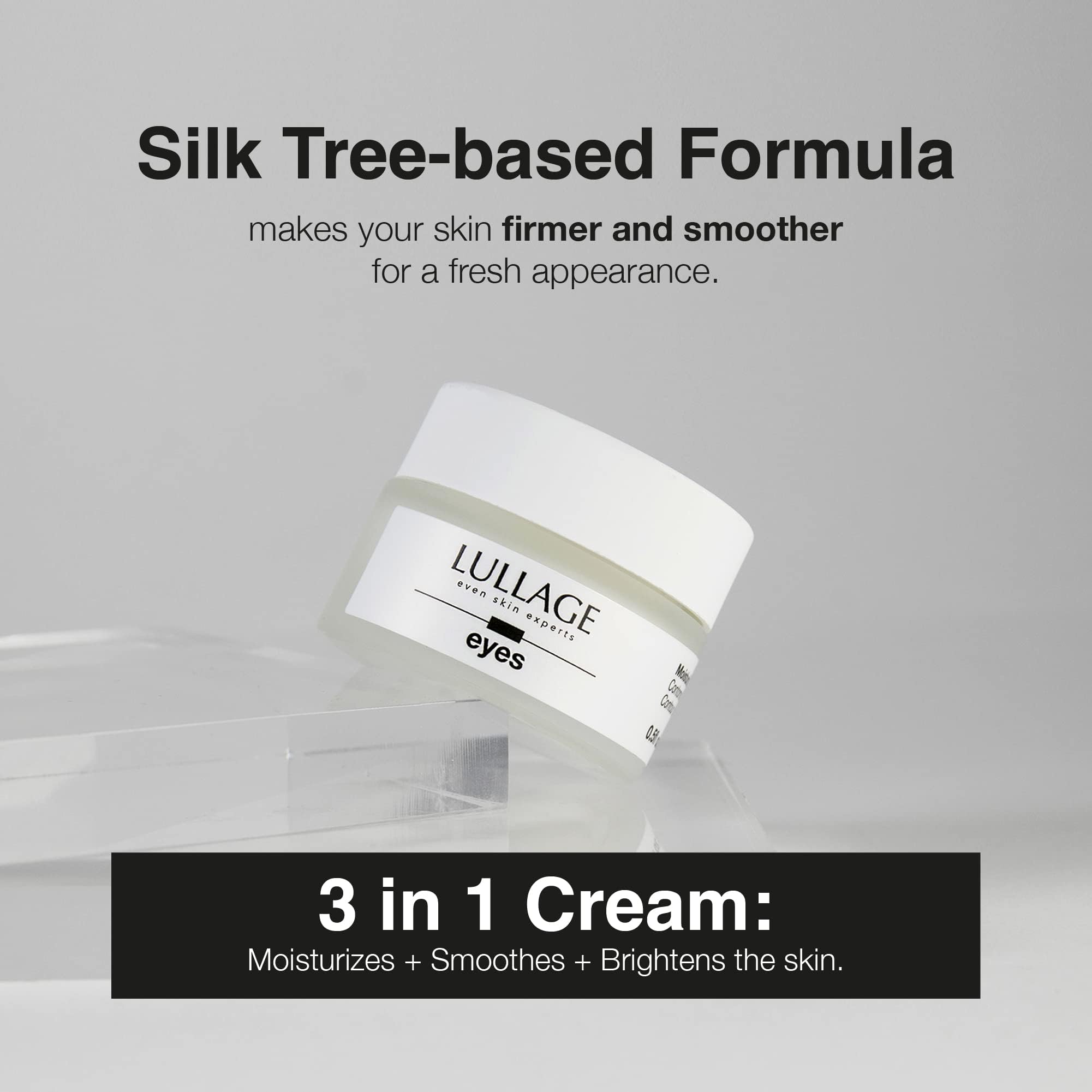 LULLAGE Eye Cream smooths fine lines and brightens dark circles for a refreshed look.