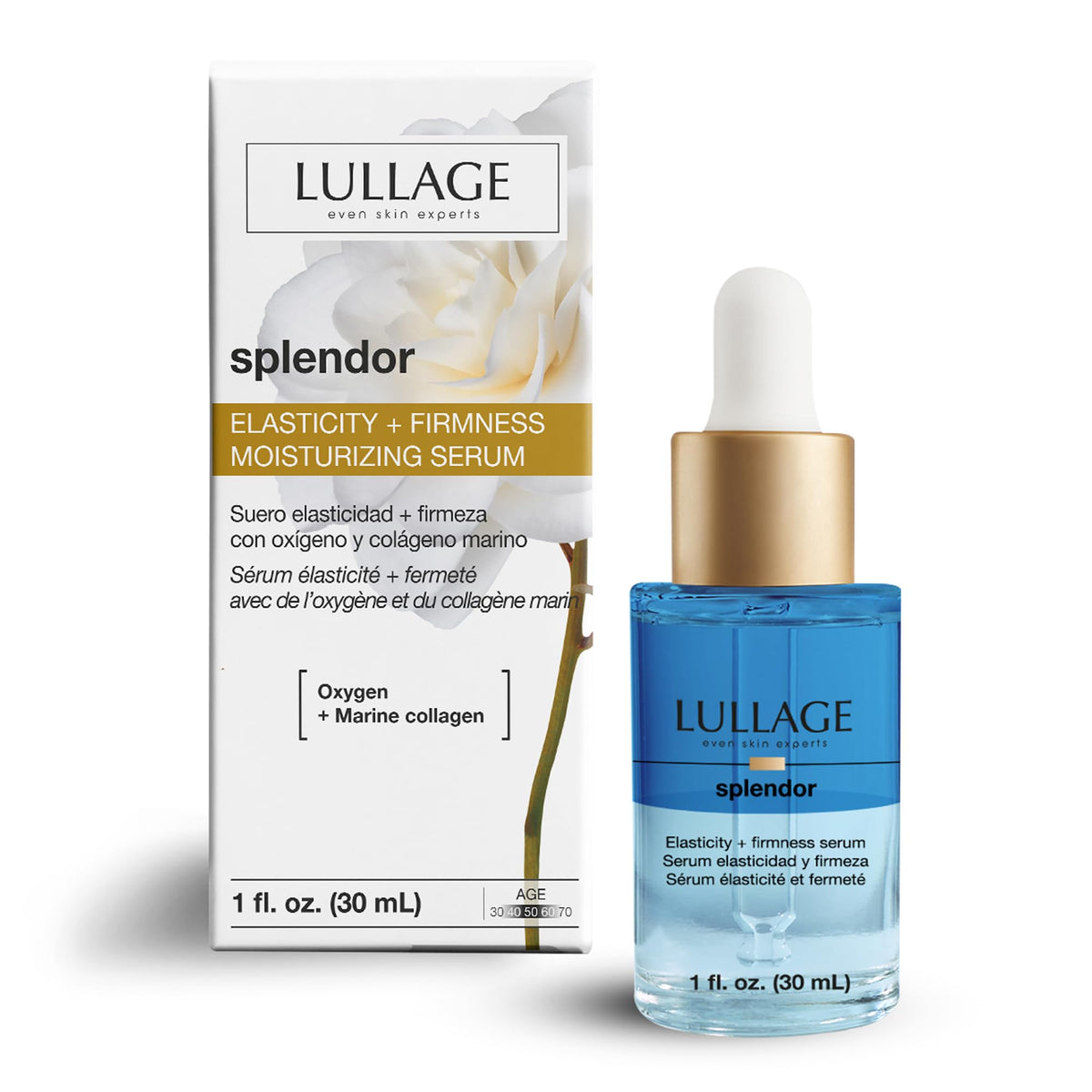 LULLAGE Splendor oxygen bottle shows a refreshing hydration boost for brighter skin.