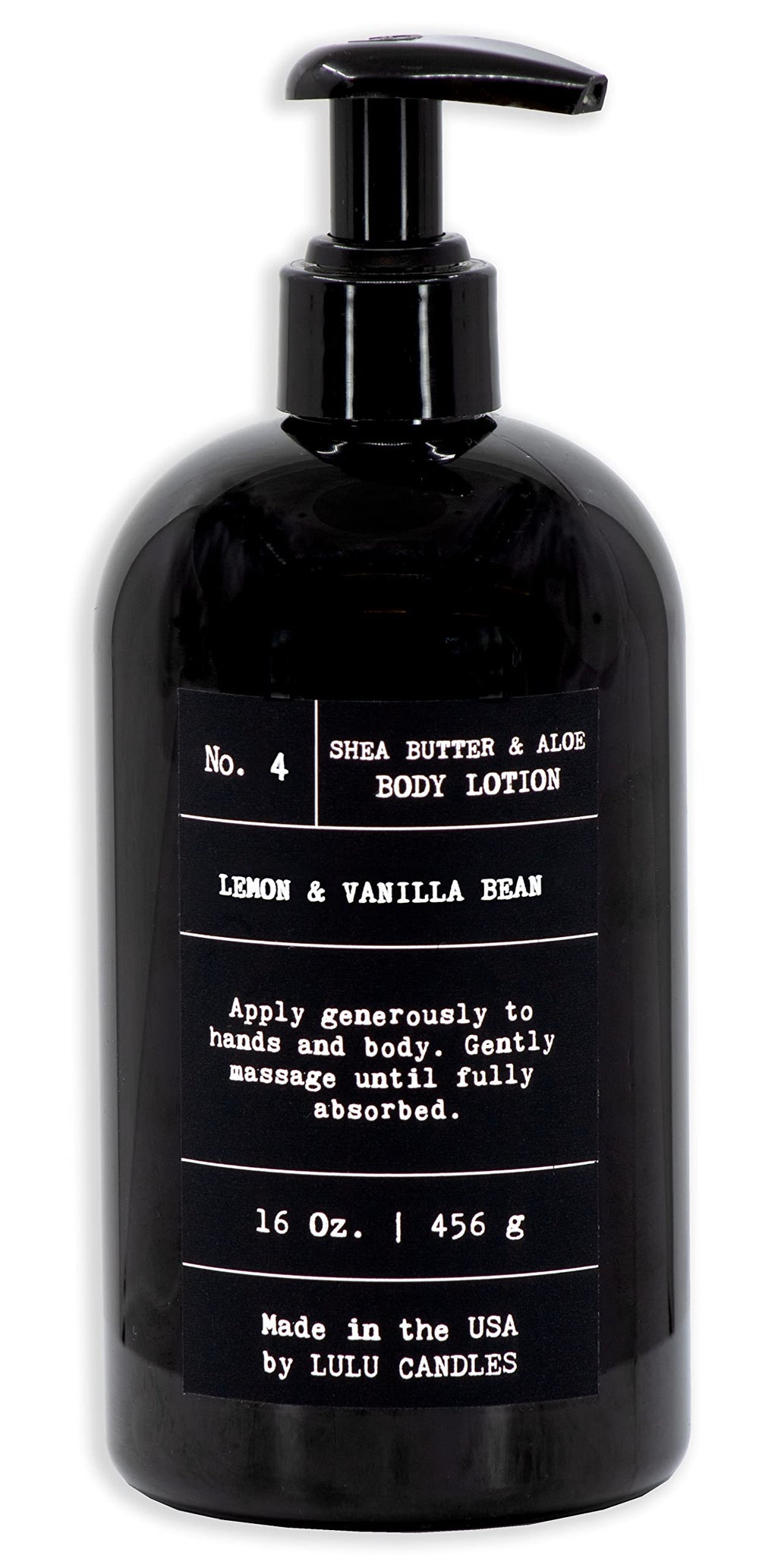 Lulu Candles Lemon & Vanilla Bean lotion bottle delivering hydration for dry skin