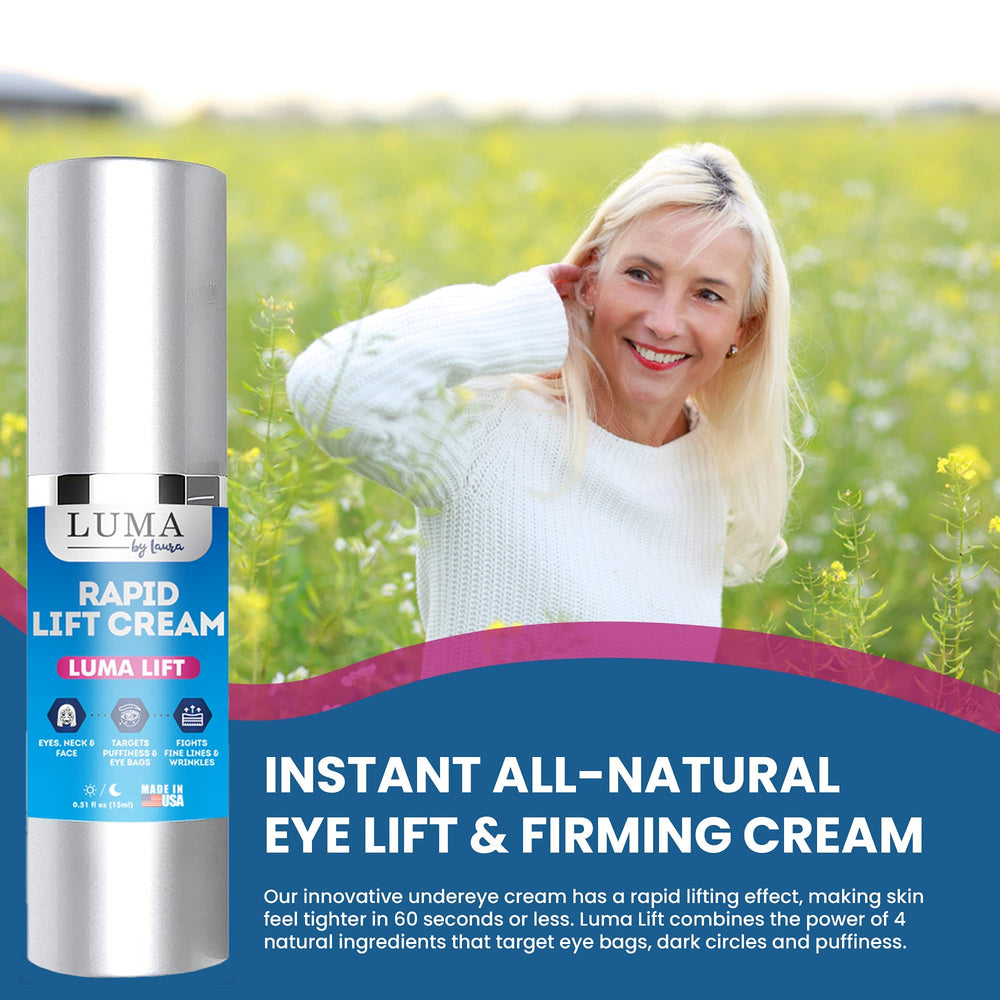 Highlighting plant-based ingredients in Luma By Laura eye serum for sensitive skin.