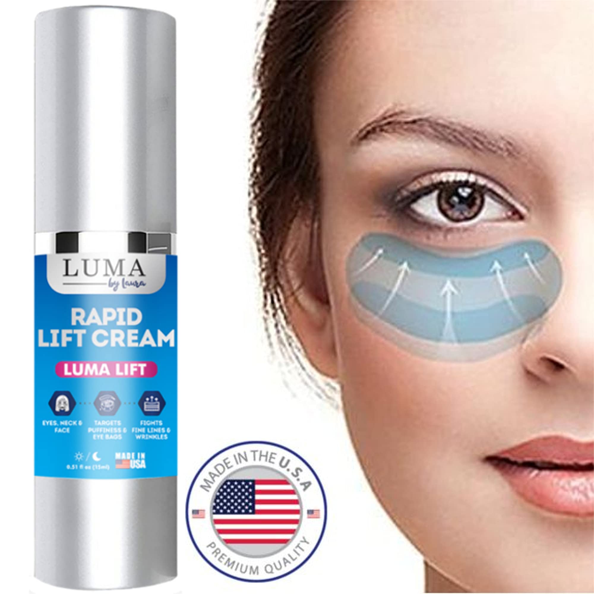 Close-up of under-eye area demonstrating firmer-looking skin with Luma By Laura eye cream.