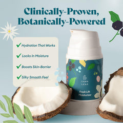 LUMA & LEAF antioxidant blend image suggests elasticity support from ginseng and acai.