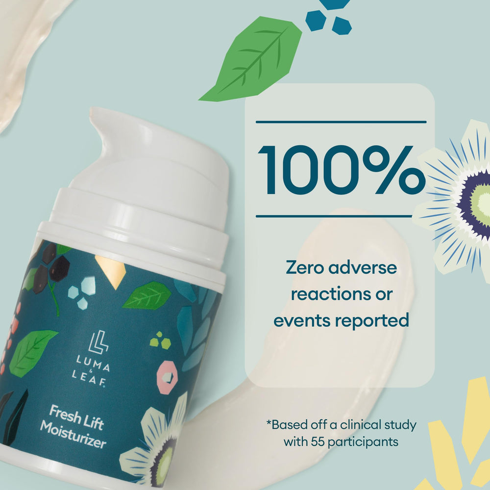 LUMA & LEAF hyaluronic acid infusion image demonstrates lasting hydration and plump skin.