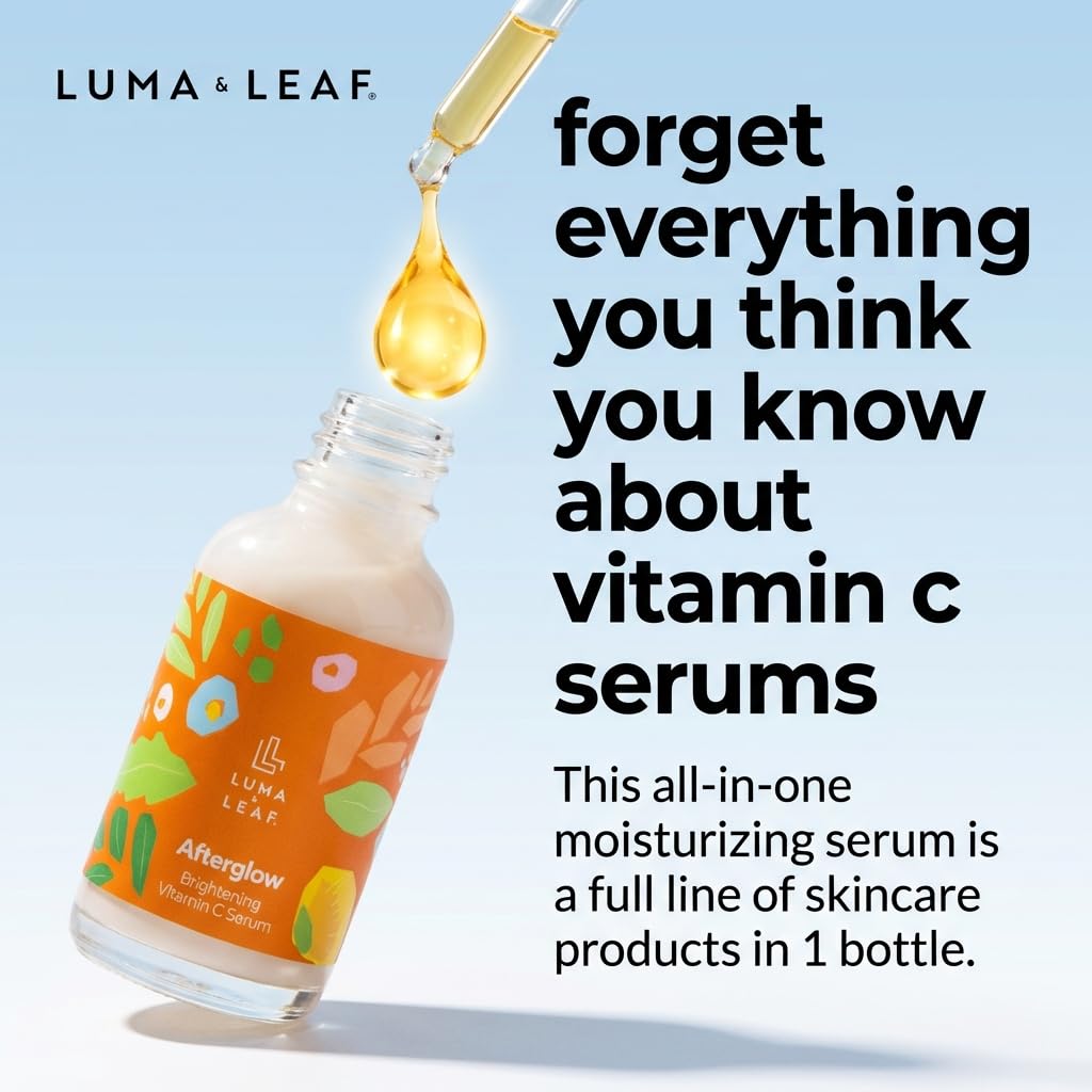 LUMA & LEAF Vitamin C Serum drops highlighting antioxidants for radiant skin
