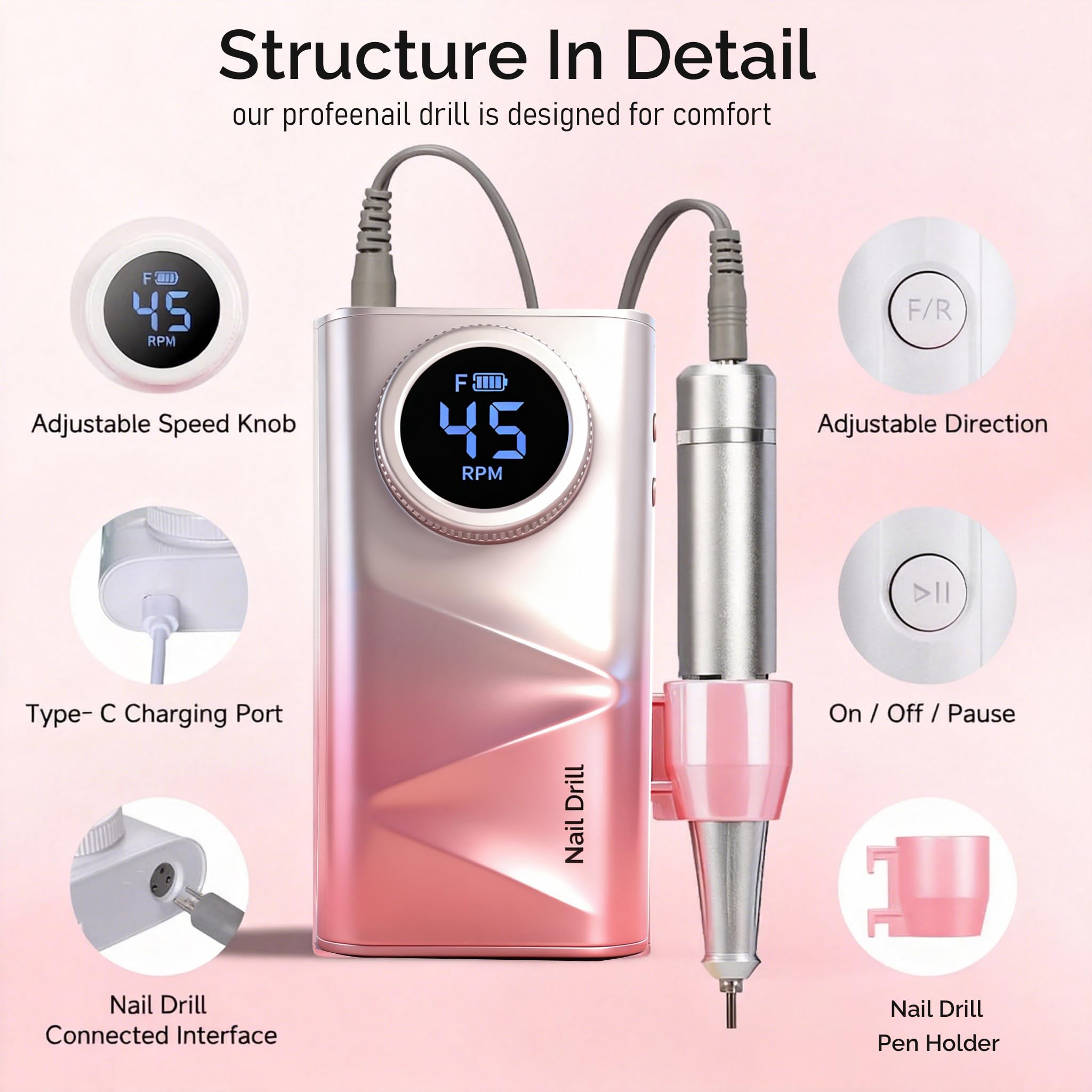 Lumcrissy ergonomic nail drill grip provides comfortable all-day use