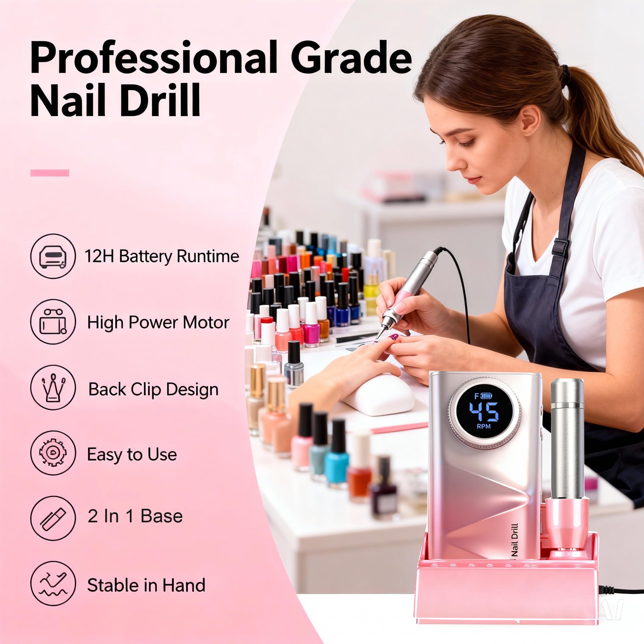 Lumcrissy nail drill LCD display helps monitor speed and battery clearly