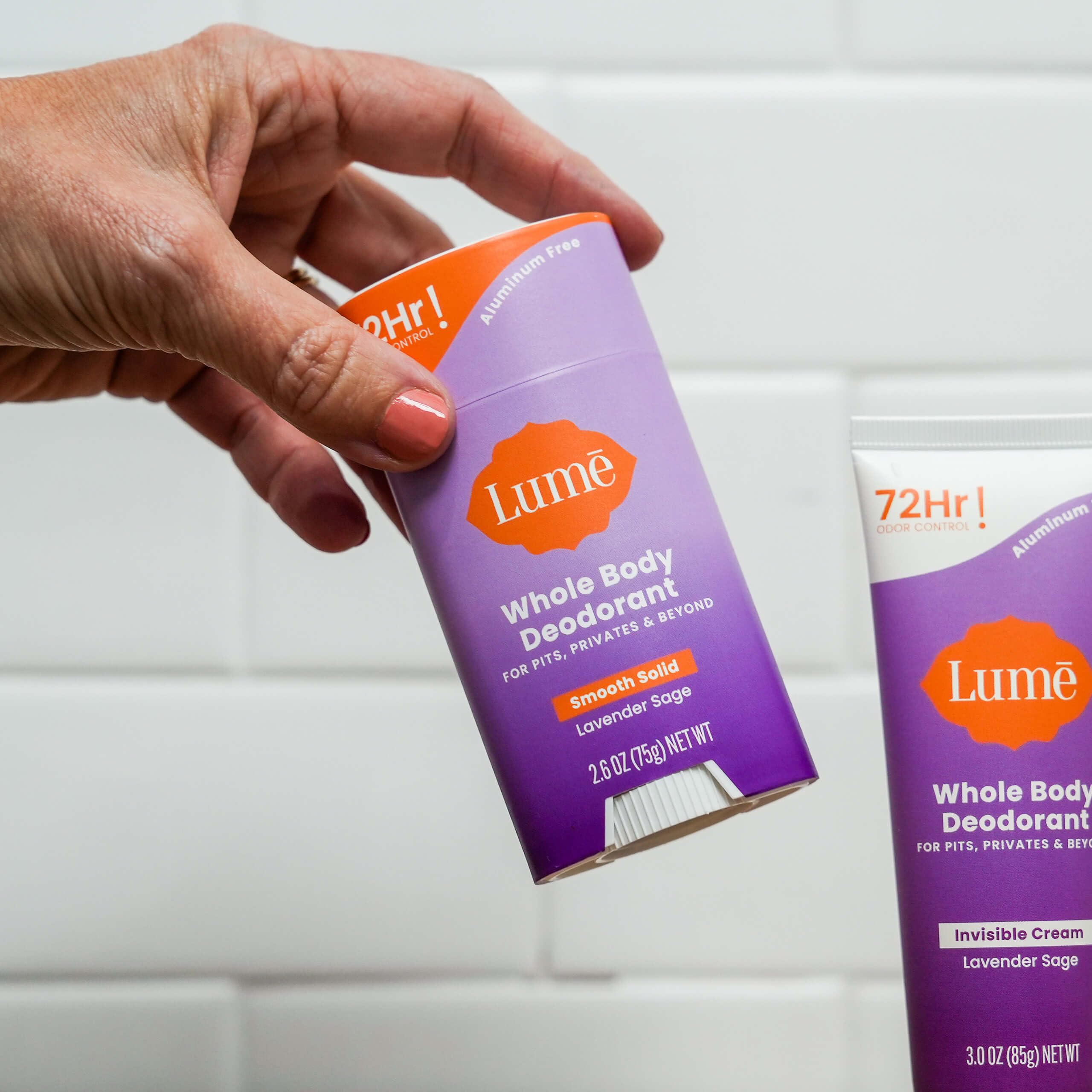 Lume 72 hour odor control claim for extended protection.