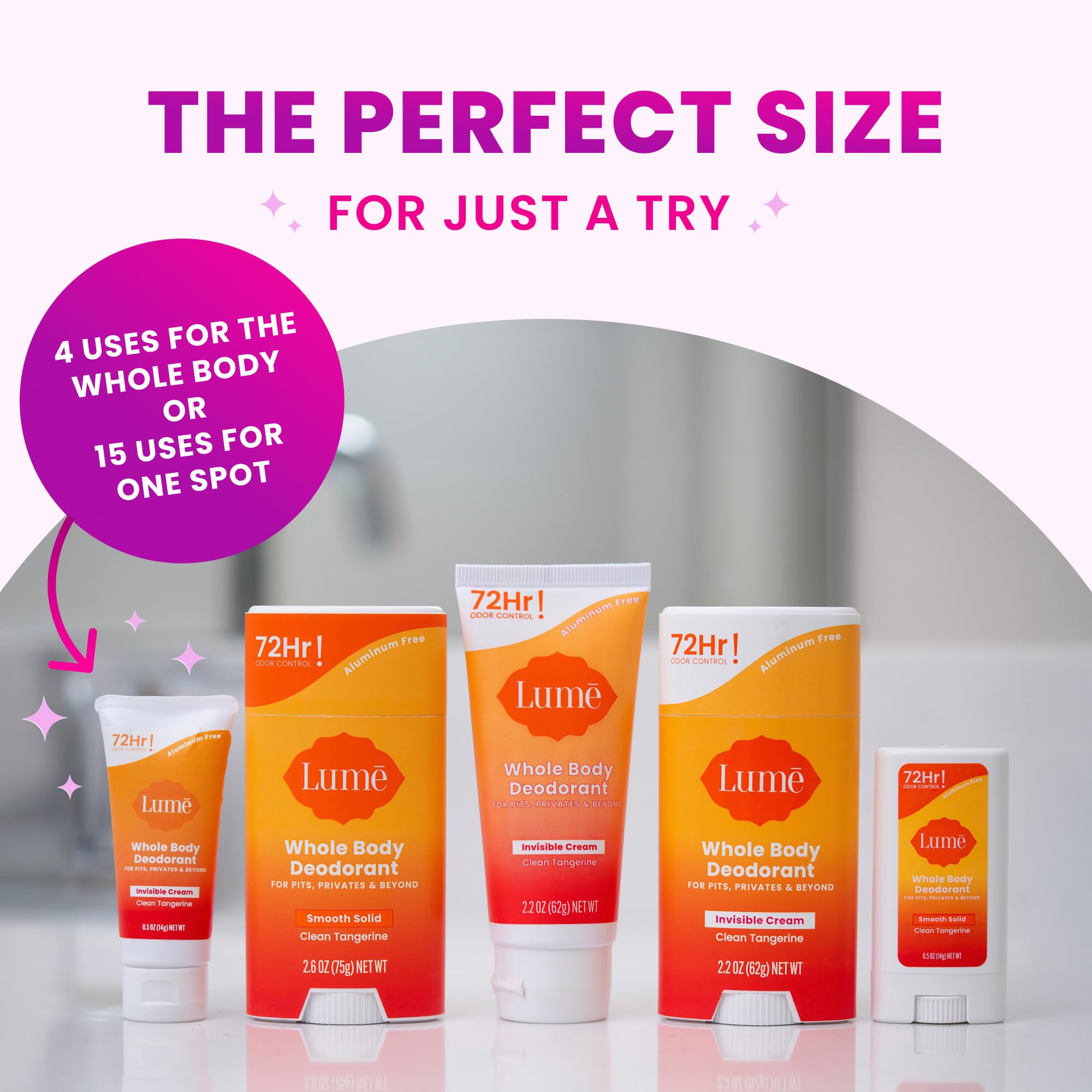 Lume 72-hour odor-control claim graphic illustrating long-lasting freshness.