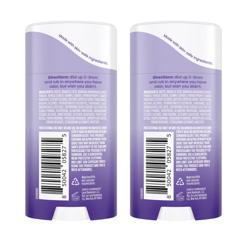 Lume shows 72-hour odor control for daily freshness.
