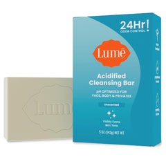 Lume acidified cleansing bar demonstrates odor-control for all-day freshness.