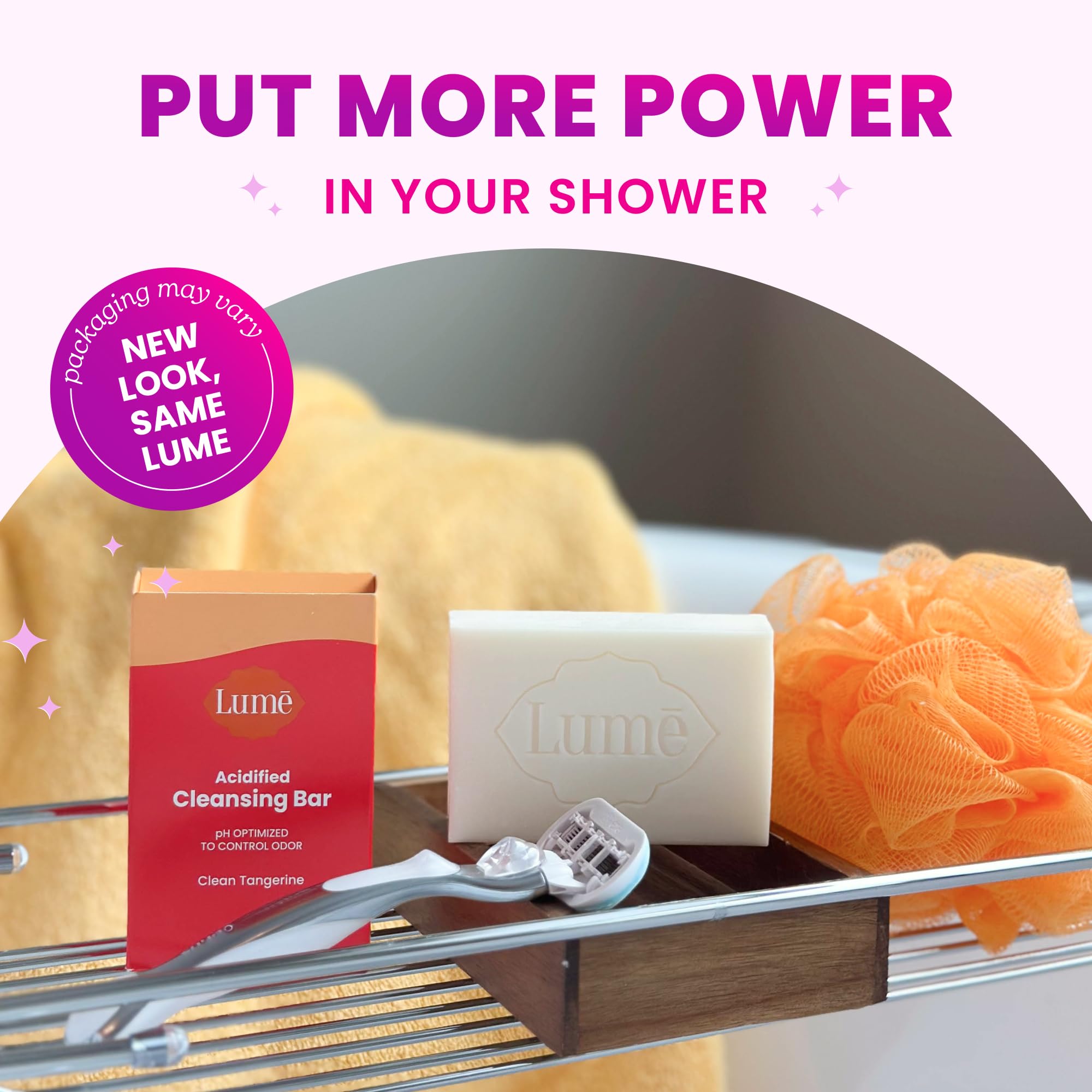 Lume Acidified Cleansing Bar after shower finish shows lasting freshness.