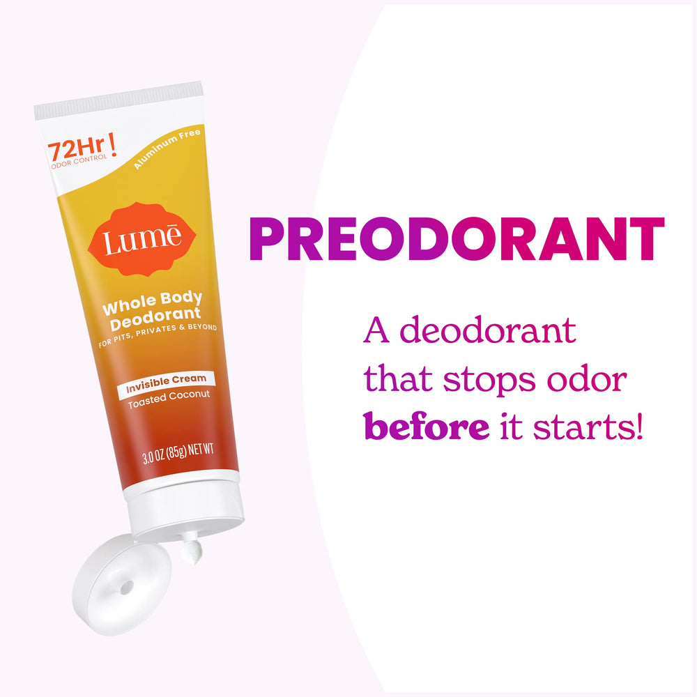 Lume aluminum-free and baking soda-free formula on packaging
