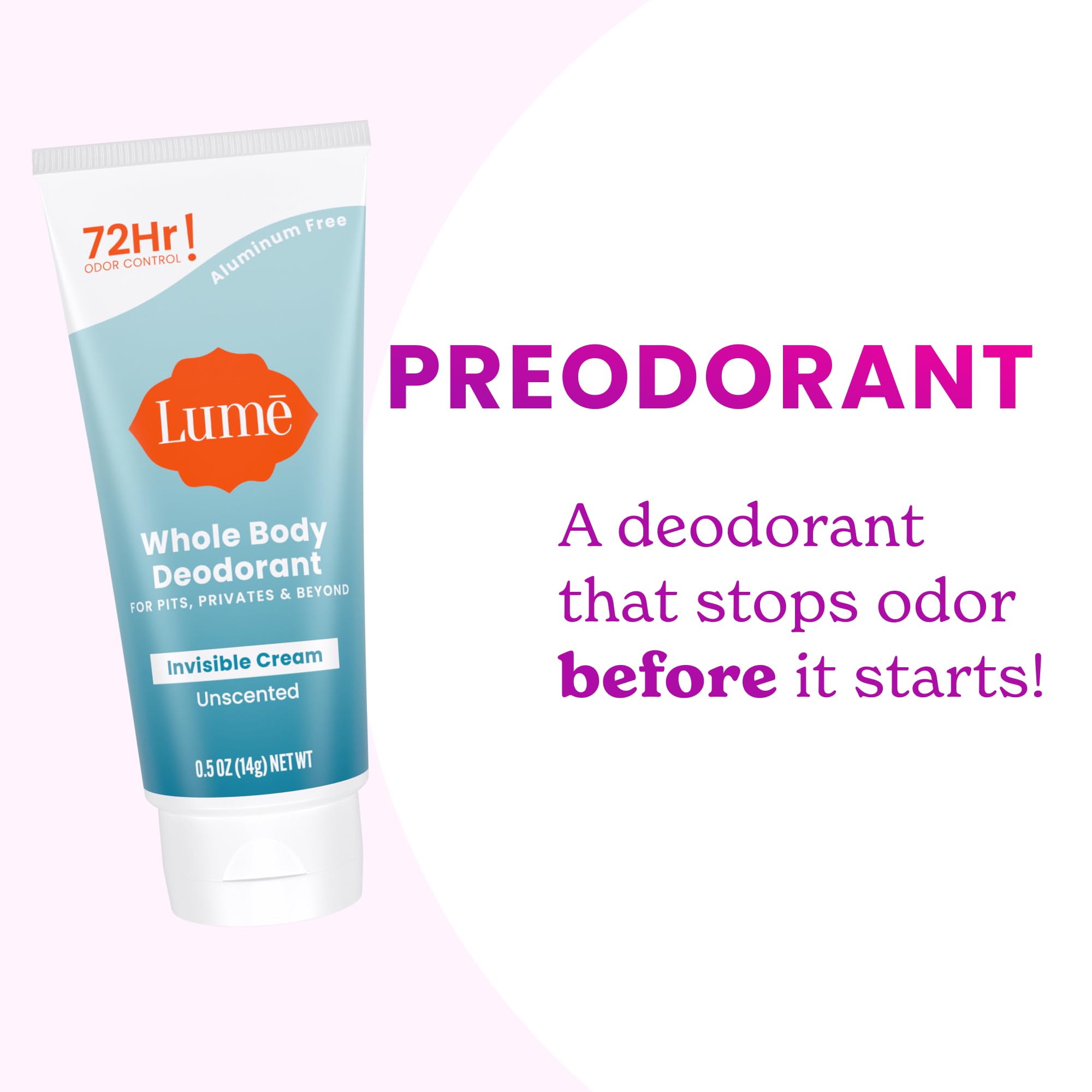 Lume baking soda-free formula recommended for sensitive skin areas.