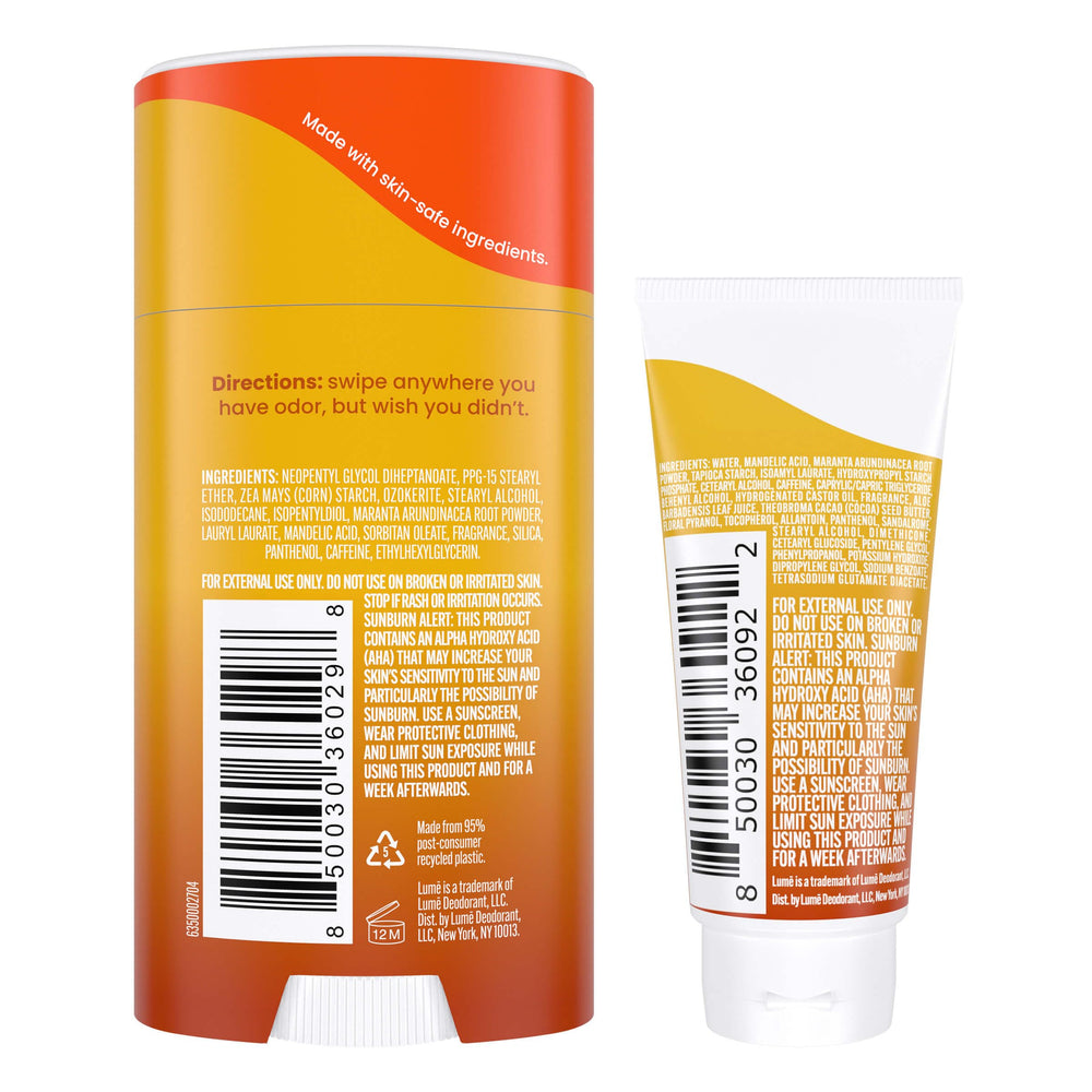 Lume invisible cream tube close-up showing skin-friendly odor blocking.