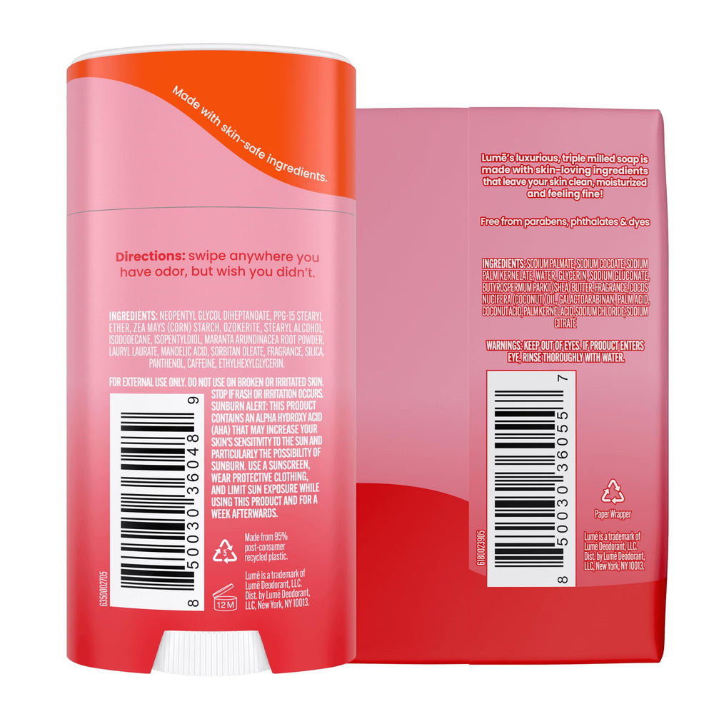 Lume deodorant application showing smooth glide and skin-friendly formula.