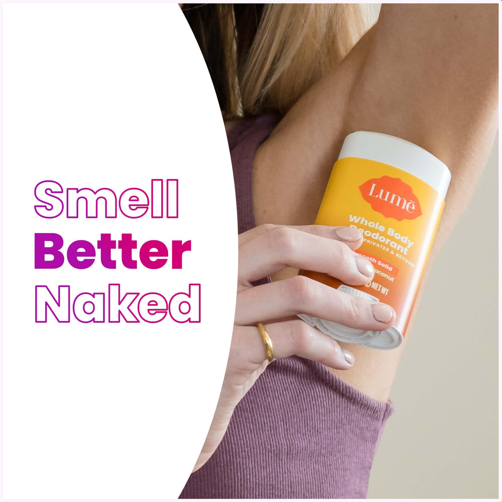 Lume deodorant application scene suggesting quick odor management
