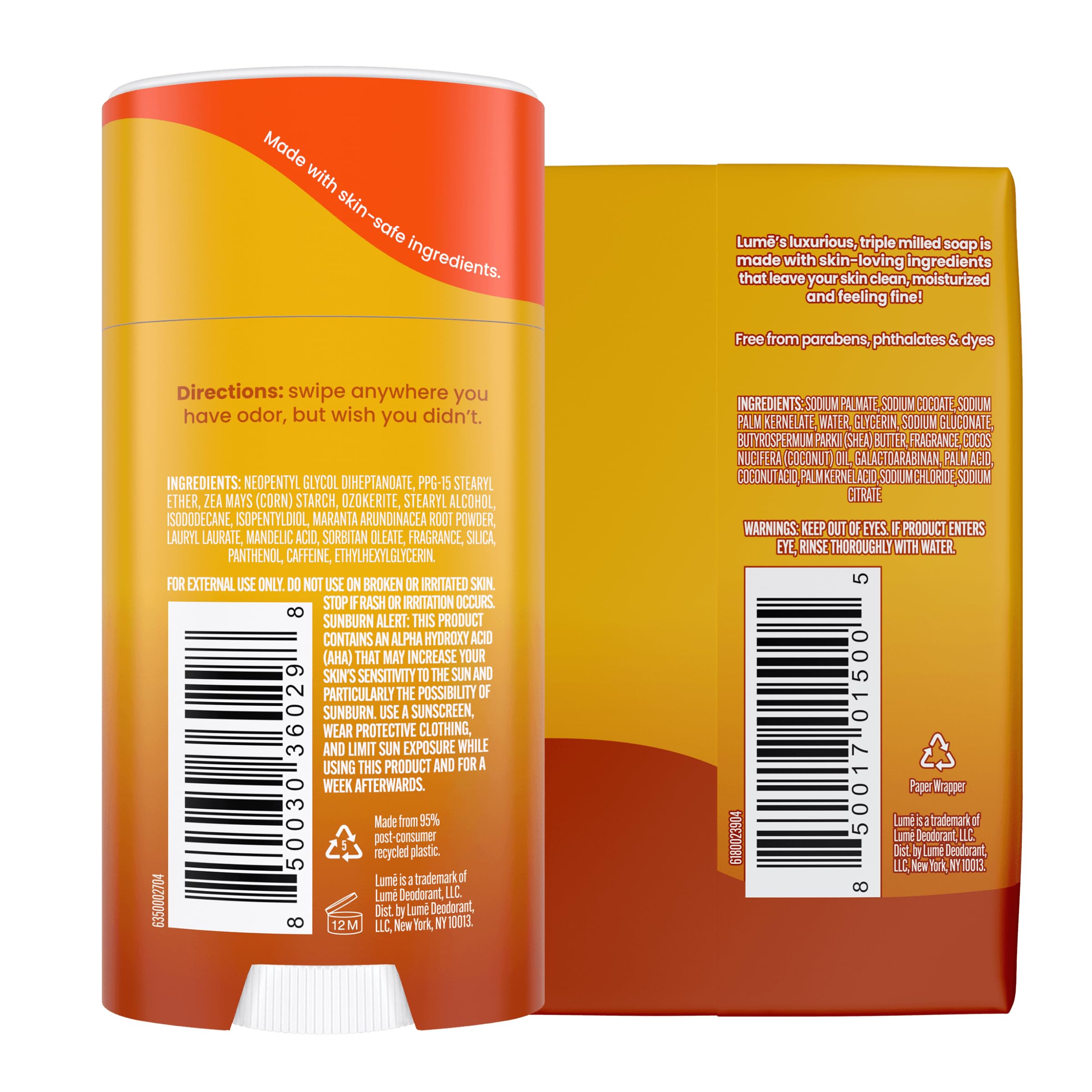 Lume deodorant application close-up highlighting skin-friendly formula.