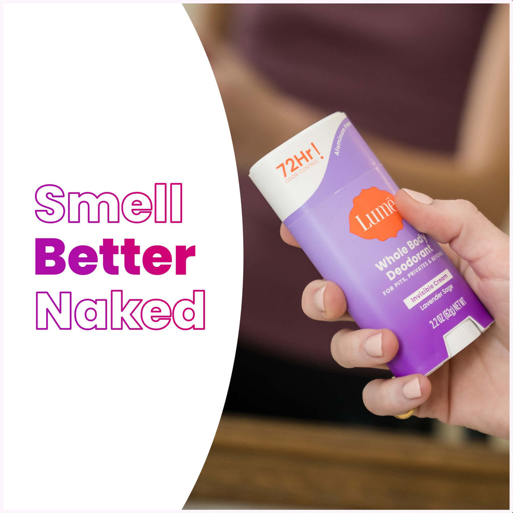 Lume Lavender Sage two-pack, travel-friendly tubes for on-the-go odor control.