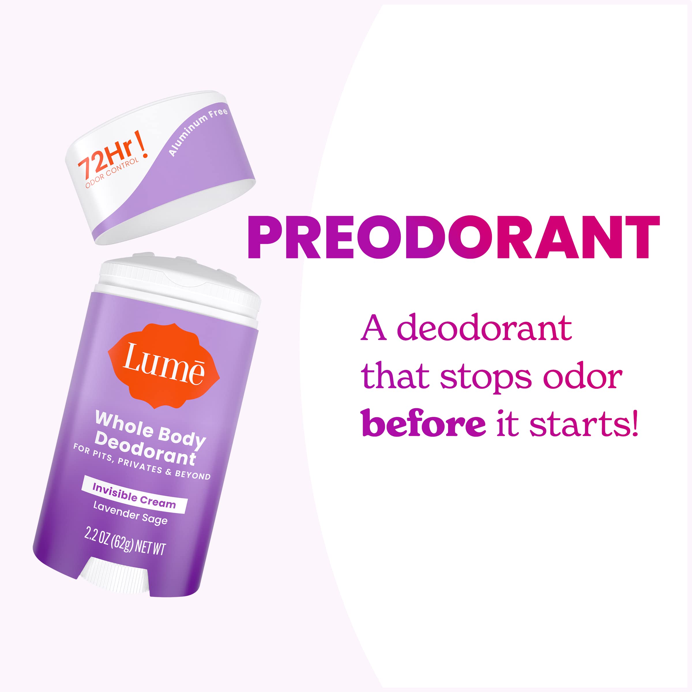 Lume Lavender Sage underarm photo, hypoallergenic cream for sensitive skin comfort.
