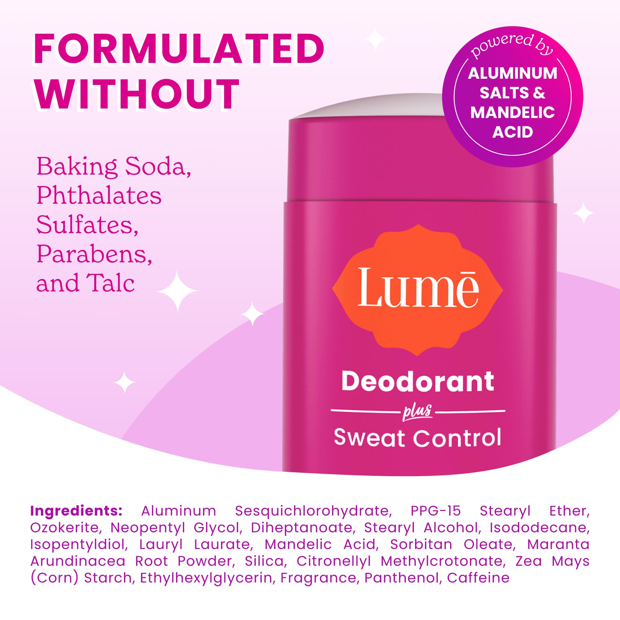 Lume Deodorant Plus Sweat Control baking soda free formula gentle on skin