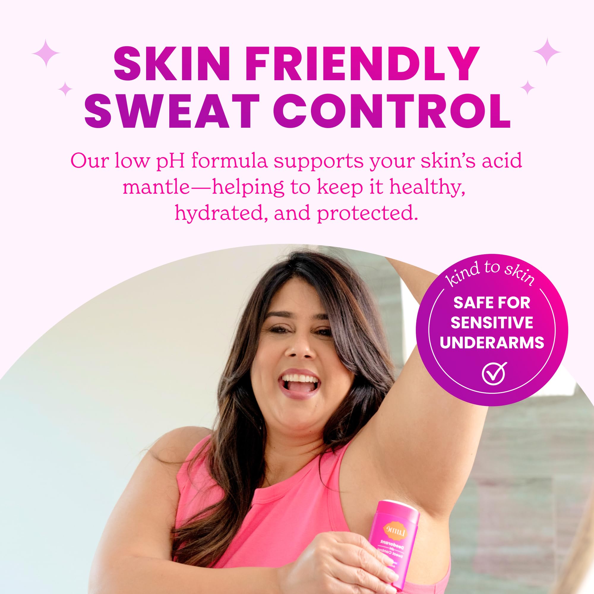 Underarm area after applying Lume Deodorant Plus Sweat Control for a dry feel