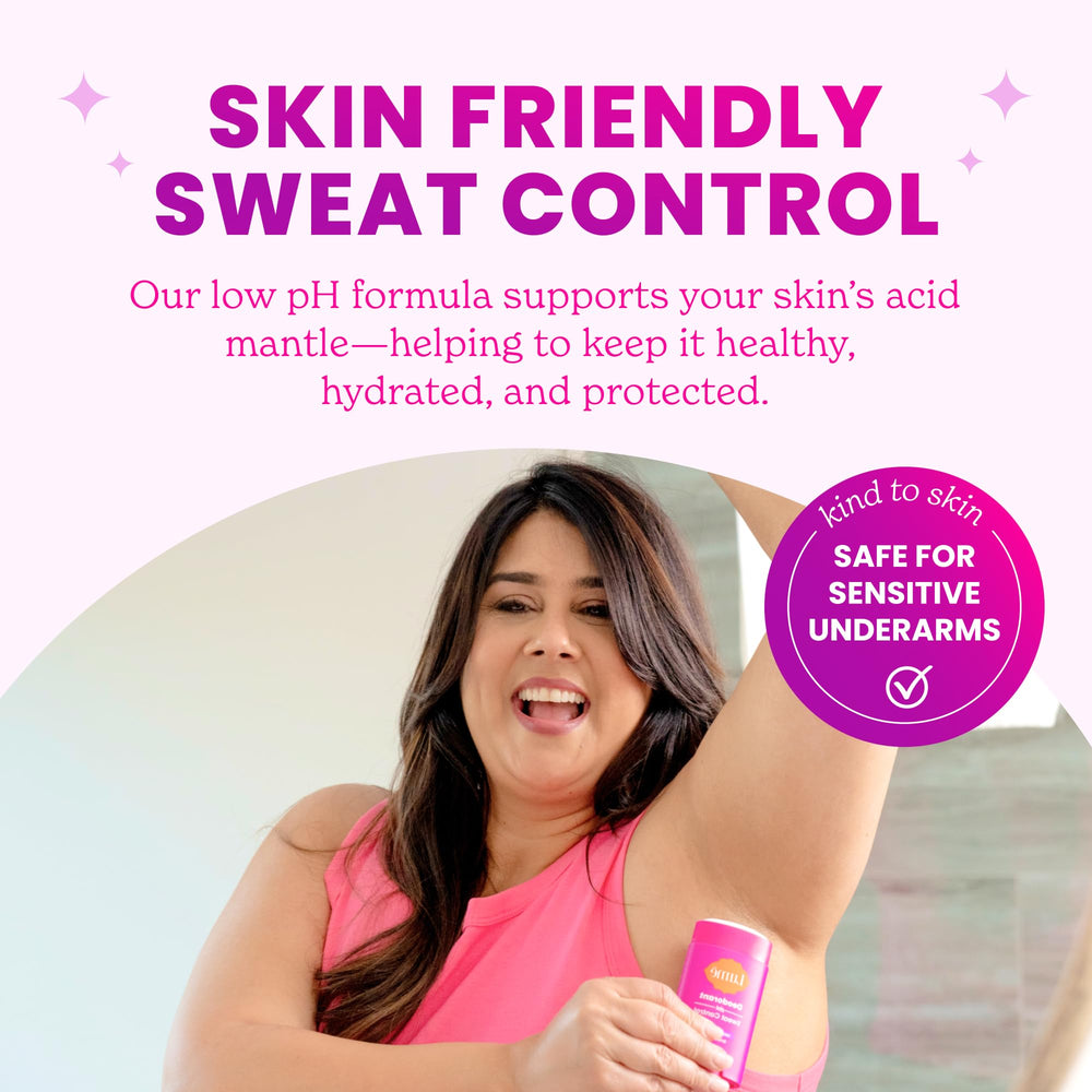 Underarm area after applying Lume Deodorant Plus Sweat Control for a dry feel