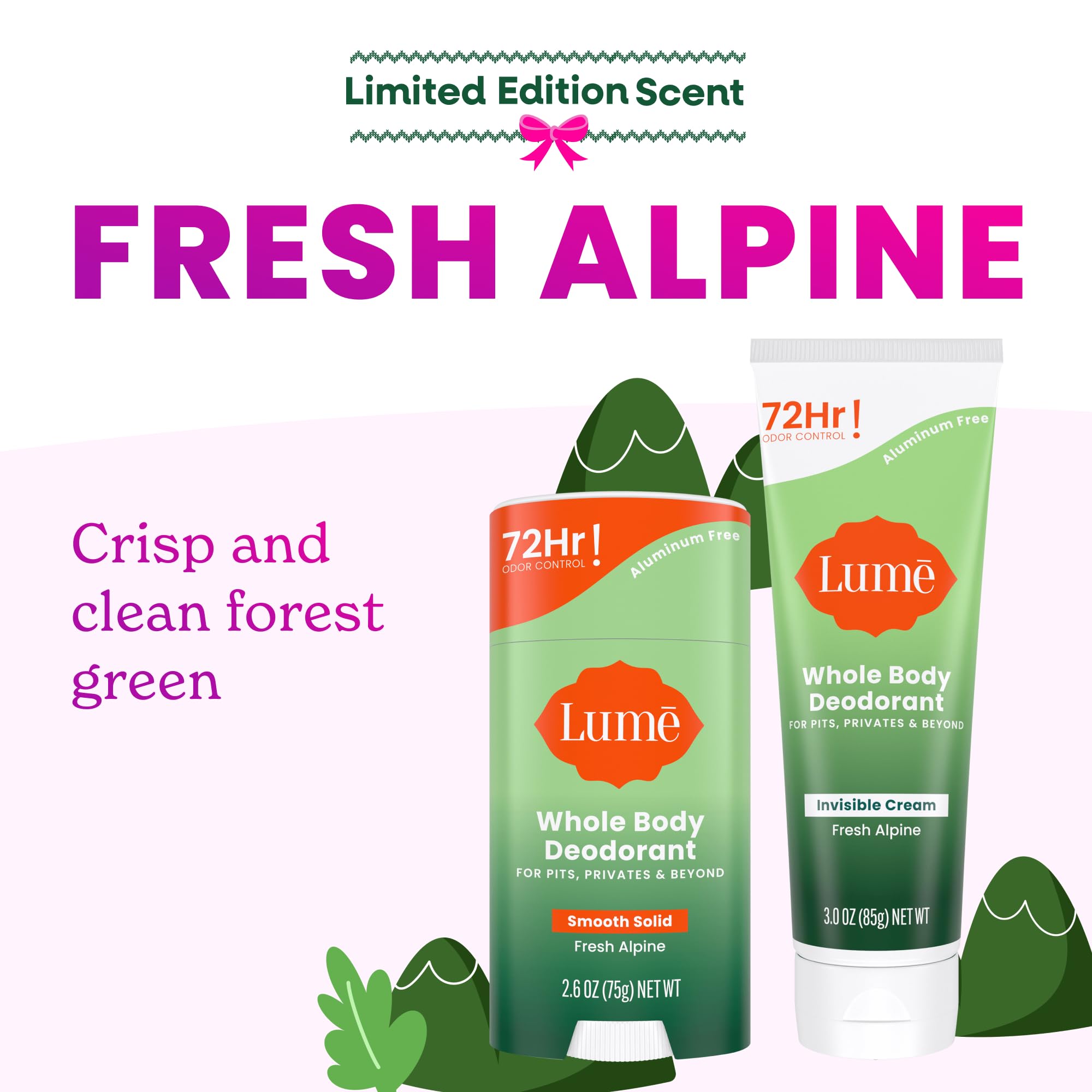 Lume Fresh Alpine tube-cap close-up highlights easy application.