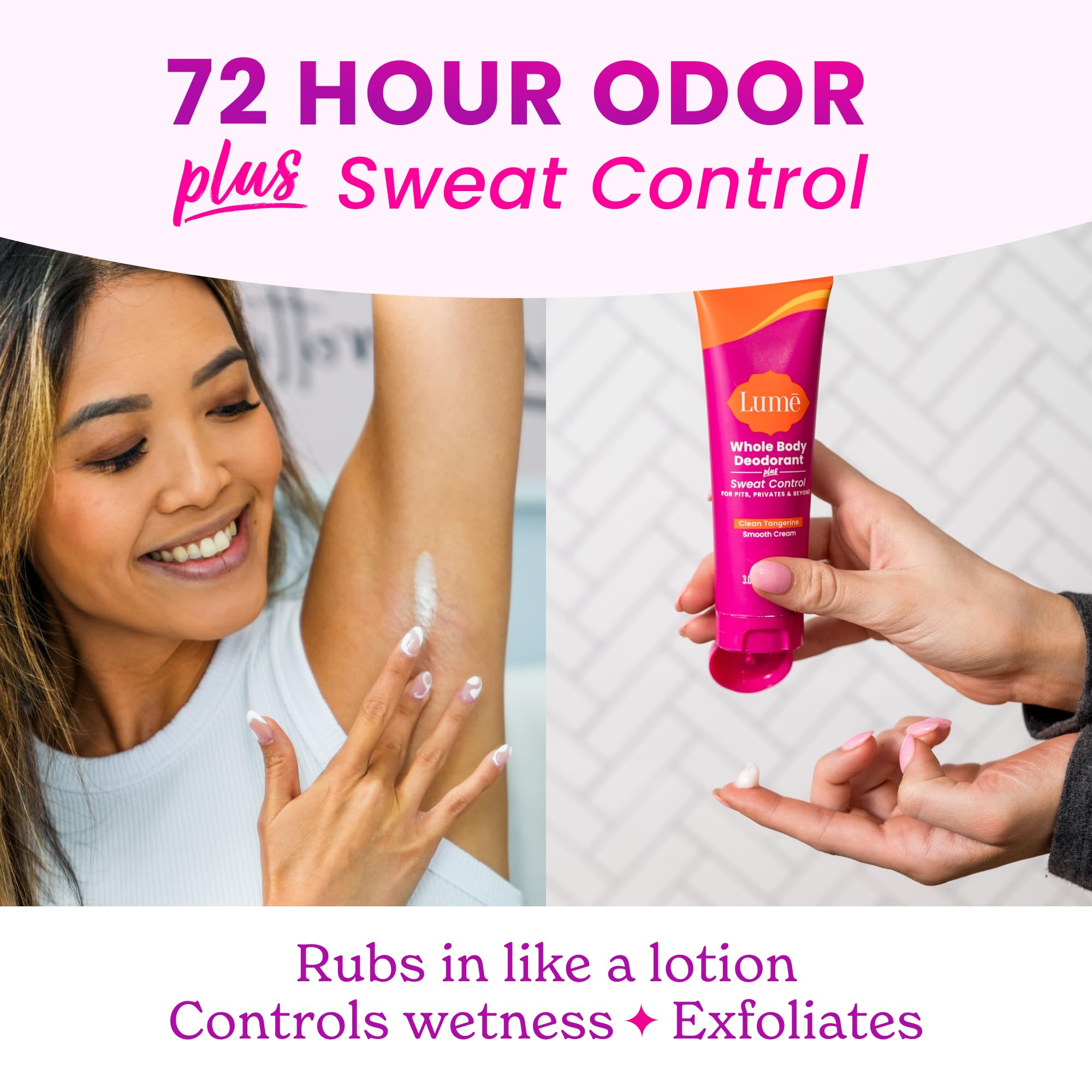 Lume hypoallergenic, skin-friendly formula for sensitive areas.