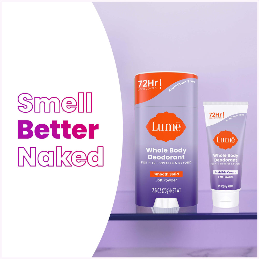 Lume invisible cream and solid stick glide on like lotion.