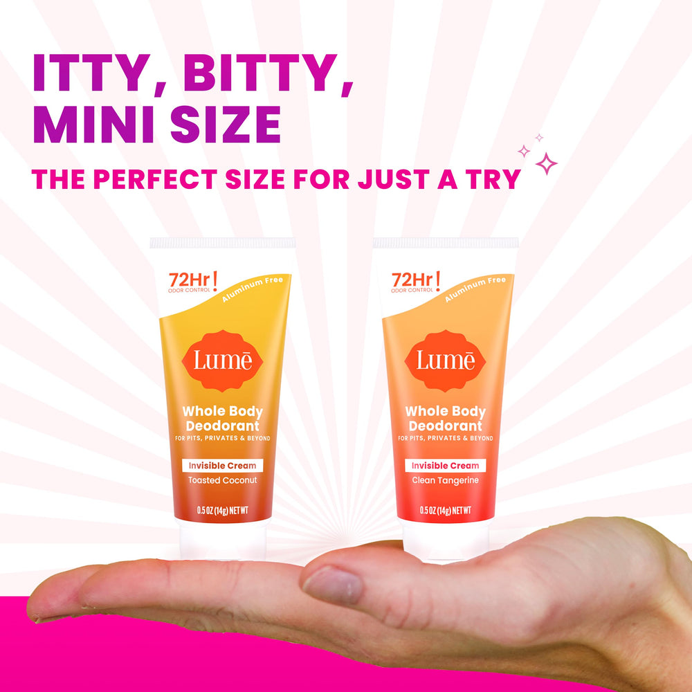 Lume invisible cream tube close-up showing lotion-like texture for discreet use