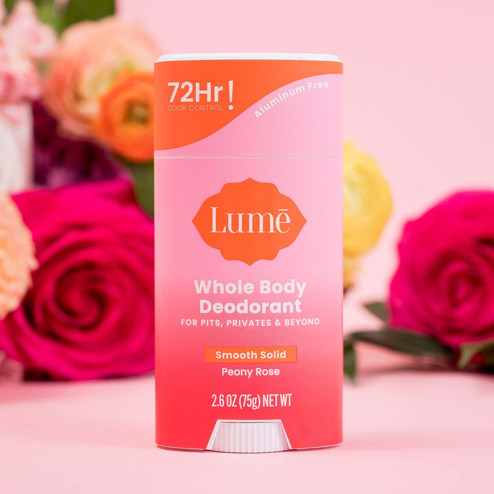Lume label highlighting aluminum-free and baking soda-free formula