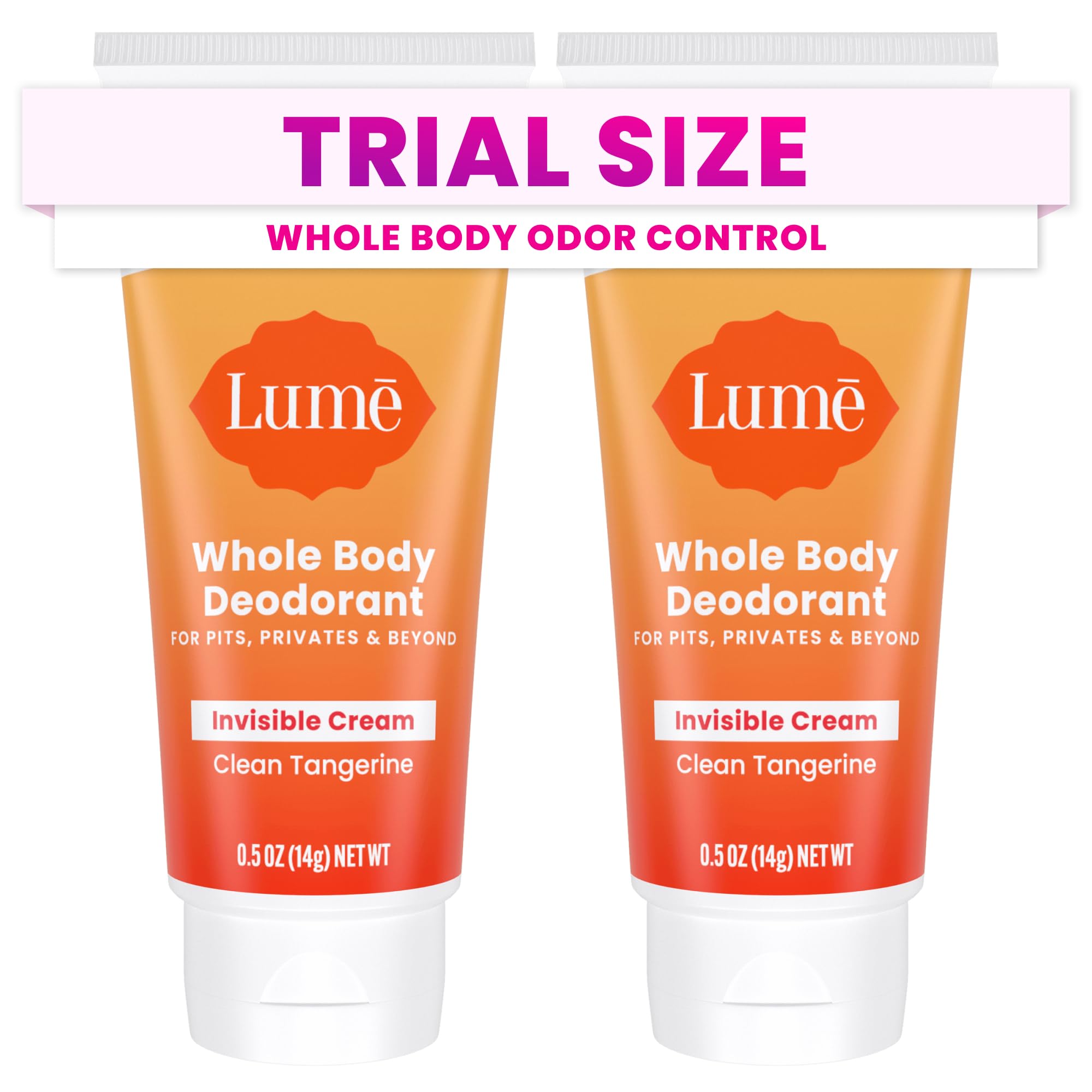 Lume mini deodorant tube in Clean Tangerine for on-the-go odor control.
