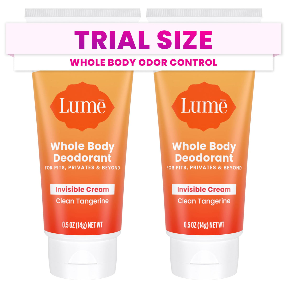 Lume mini deodorant tube in Clean Tangerine for on-the-go odor control.