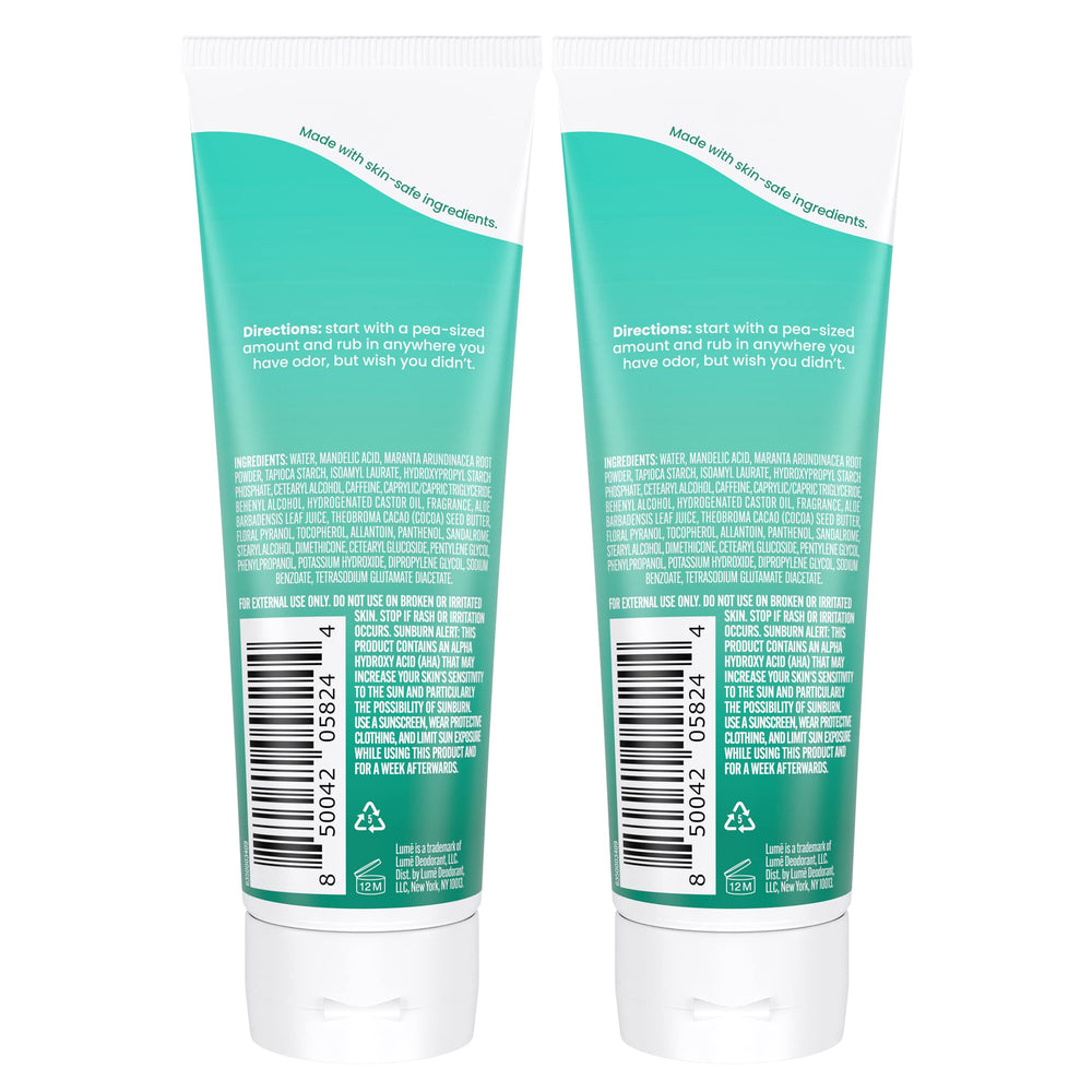 LUME Minted Cucumber invisible cream tube side view highlighting compact 2-pack.