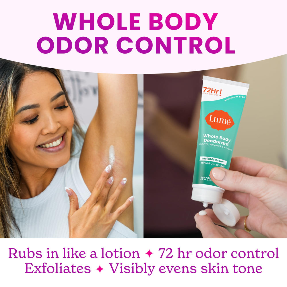 Lume odor-control graphic illustrating 72-hour protection.