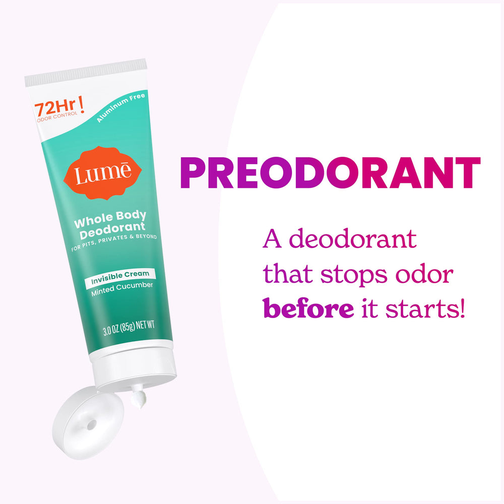 LUME Minted Cucumber pack of two 3oz tubes for travel-friendly routine.