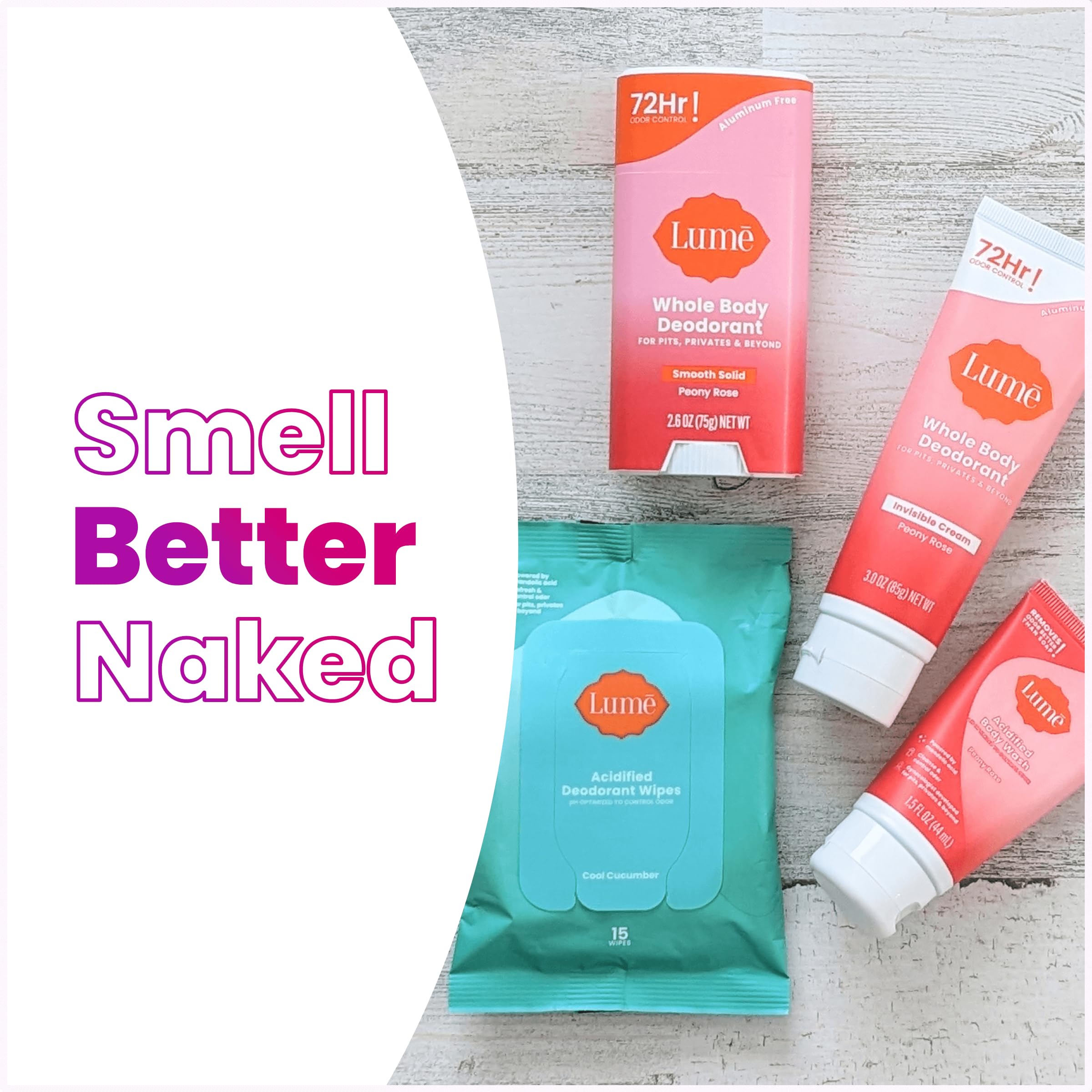 Lume Peony Rose Deodorant Wipes close-up for convenient usage.