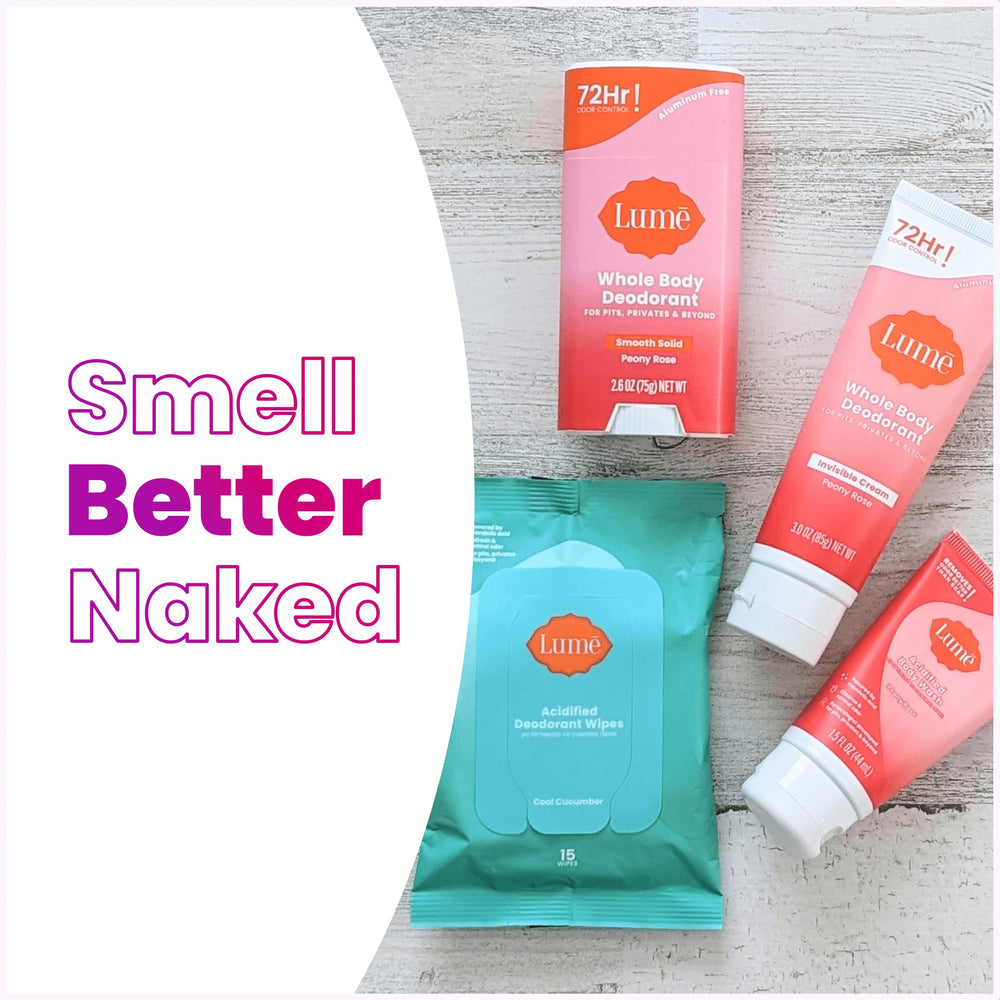 Lume Peony Rose Deodorant Wipes close-up for convenient usage.