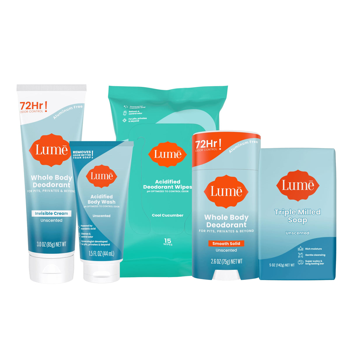 Lume Skin Care Gift Set packaging showing all products for odor control and convenience
